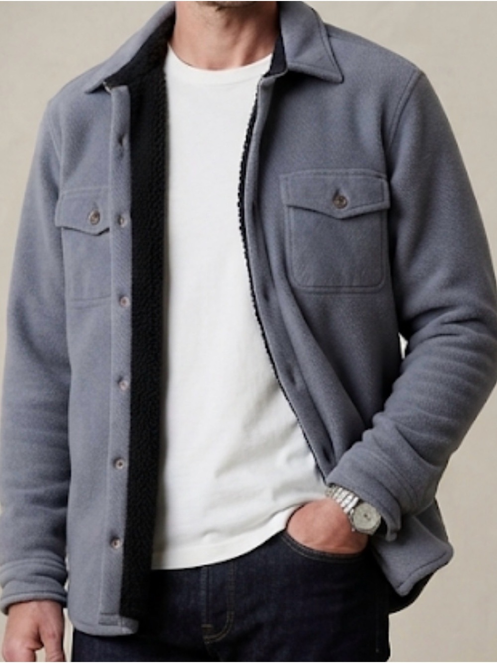 Cozy Utility Shacket – Gray Fleece with Black Sherpa Lining Layering Plush Warm